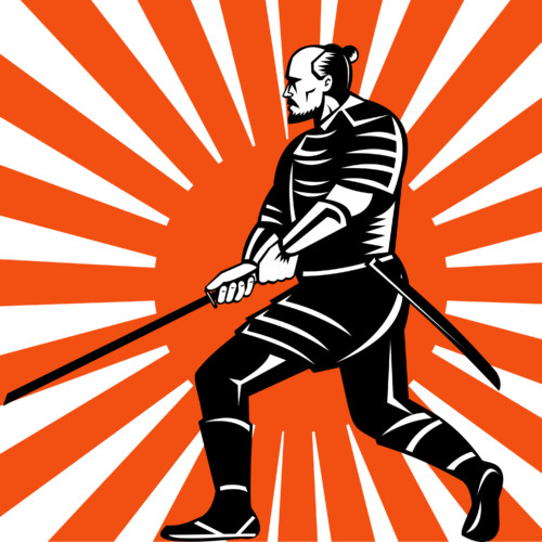 samurai warrior with sword in fighting stance fJUJCPUO L